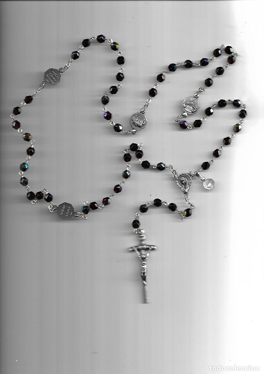 Antig&uuml;edades: precioso rosario de bolitas de cristal negro con las basilicas S. Pablo S.Pedro s. Maria Maggiore