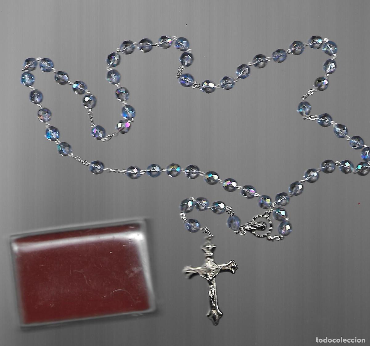 Antig&uuml;edades: precioso rosario de bolitas de cristal azul