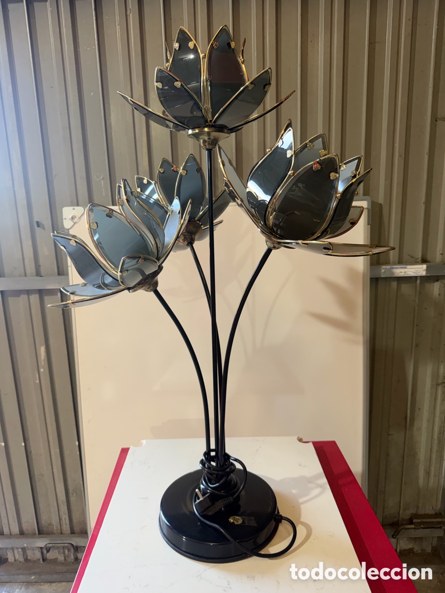 Antig&uuml;edades: L&aacute;mpara Vintage 4 Flores Loto 90cm