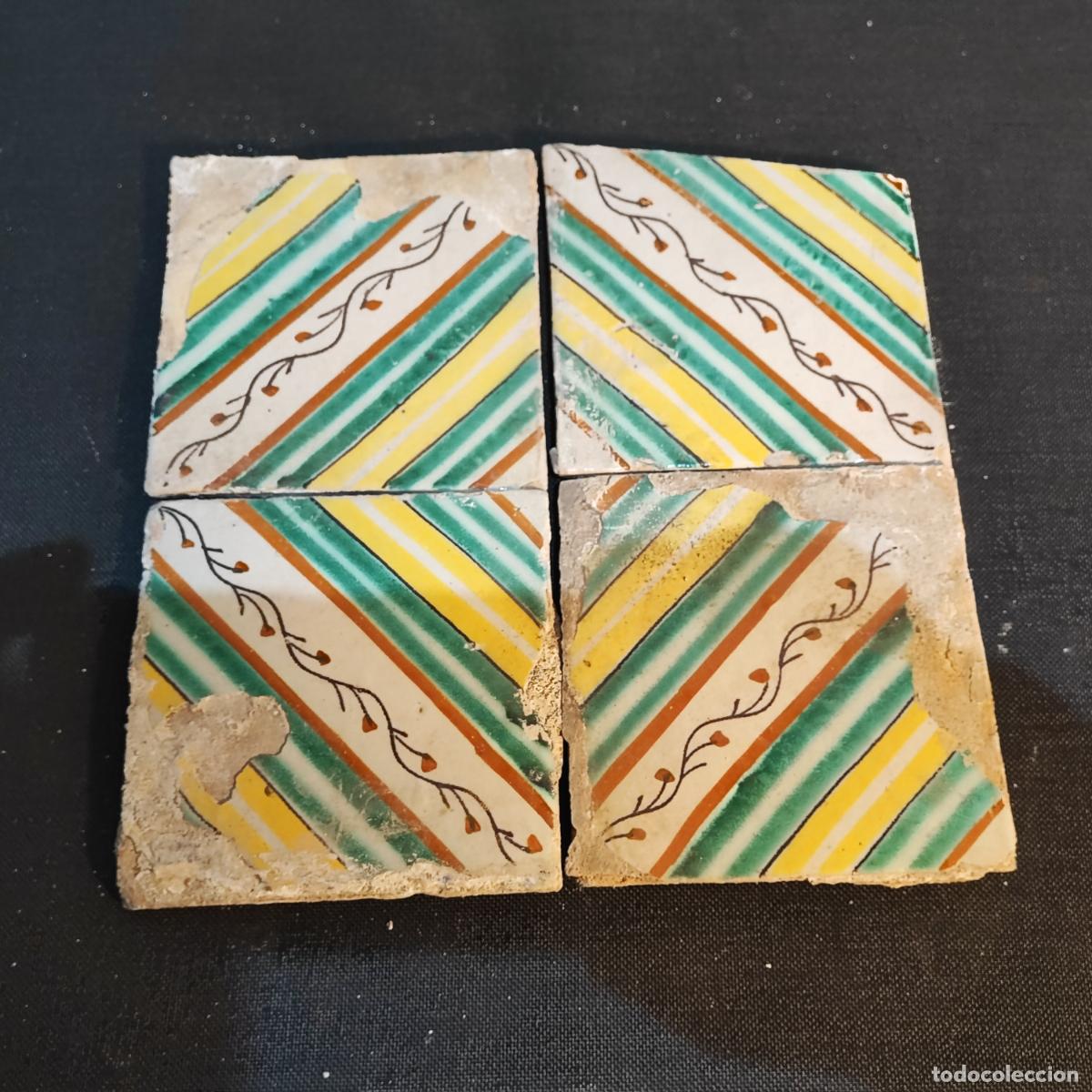 Antiquit&eacute;s: JUEGO DE 4 AZULEJOS, RAJOLAS CATALANAS S.XIX