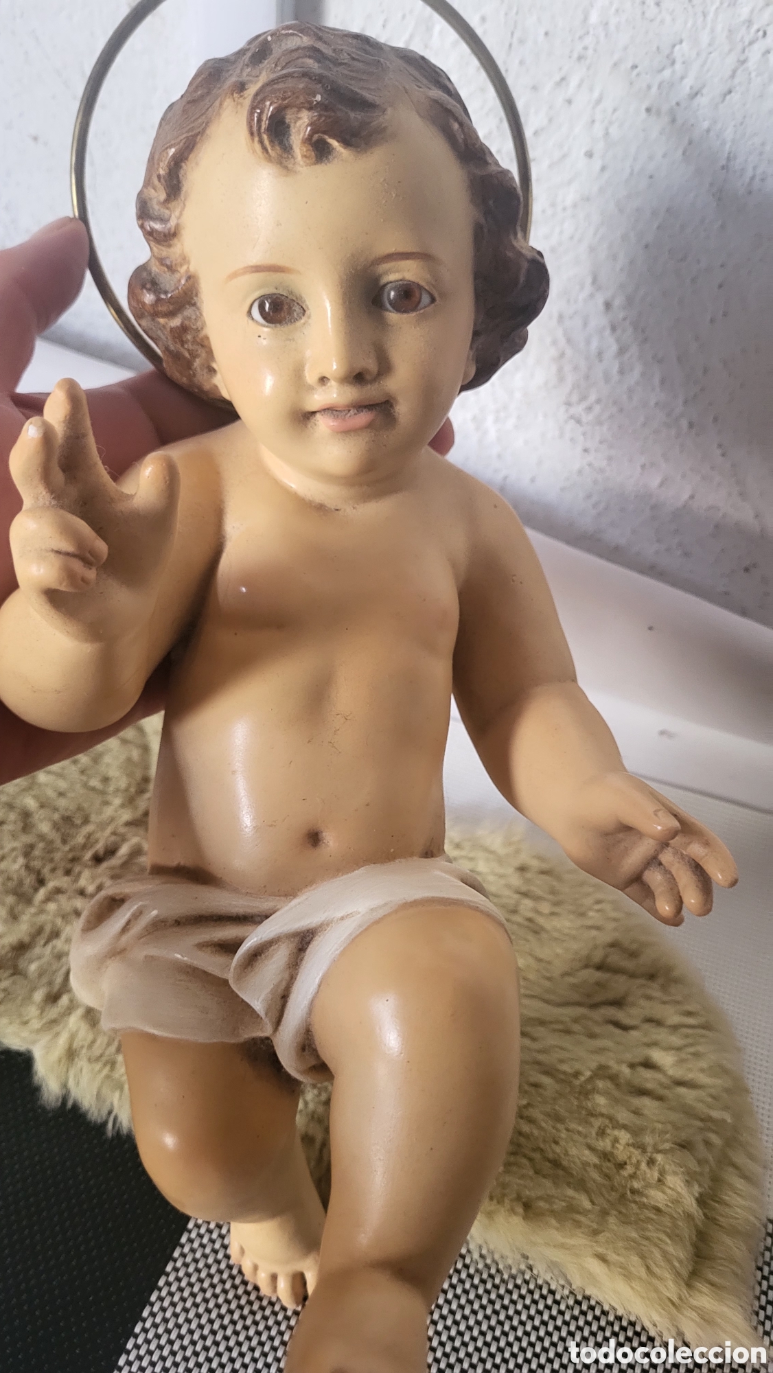 Antig&uuml;edades: Figura antigua Religiosa Ni&ntilde;o Jesus con ojos de cristal
