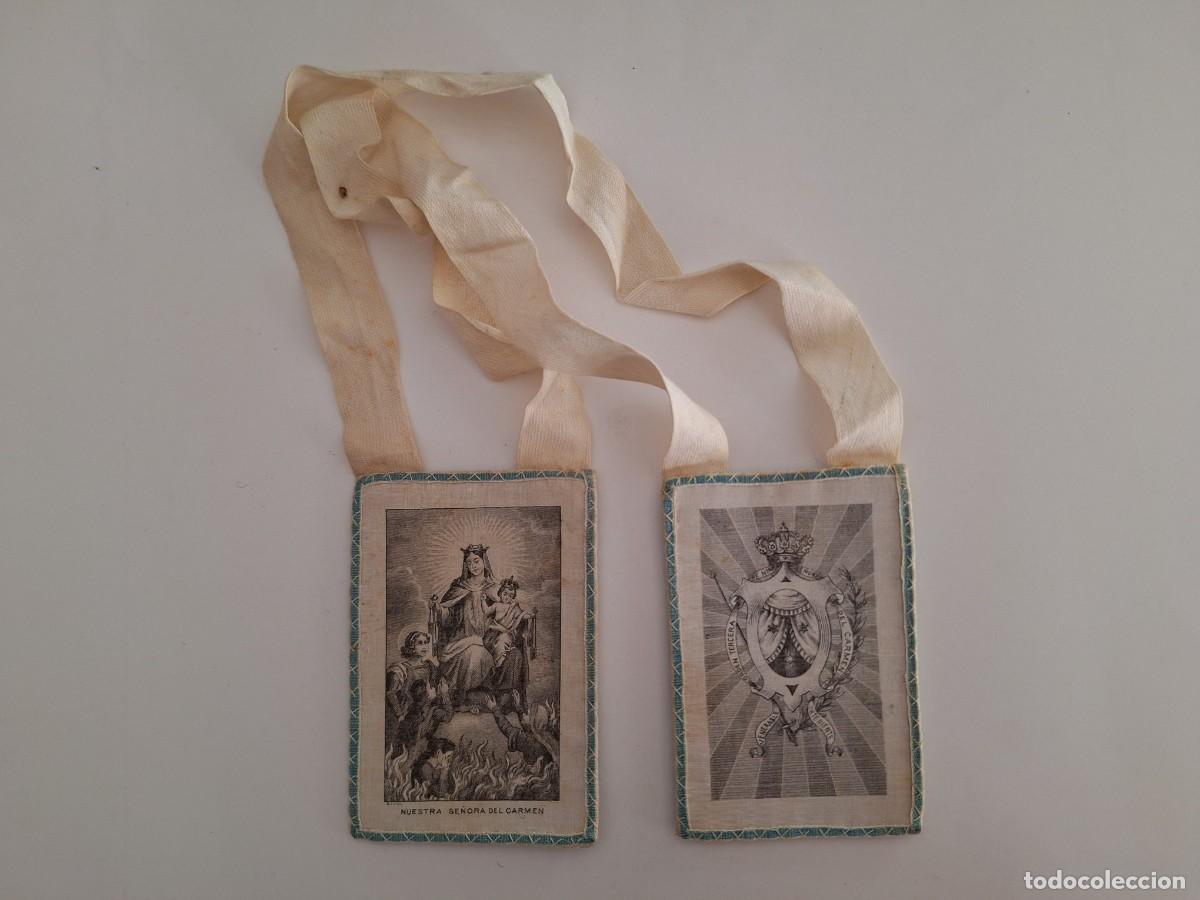 Antig&uuml;edades: ANTIGUO ESCAPULARIO VIRGEN DEL CARMEN ONTENIENTE VALENCIA RV GRANDE MIDE 10 X 6,8 CM.