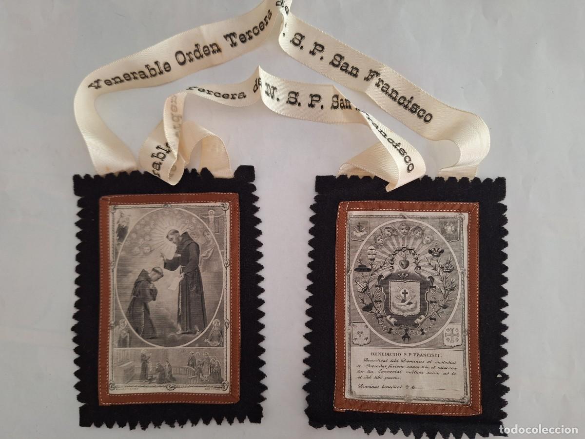 Antig&uuml;edades: ANTIGUO ESCAPULARIO BENDICION SAN FRANCISCO DE ASIS VENERABLE ORDEN TERCERA RV