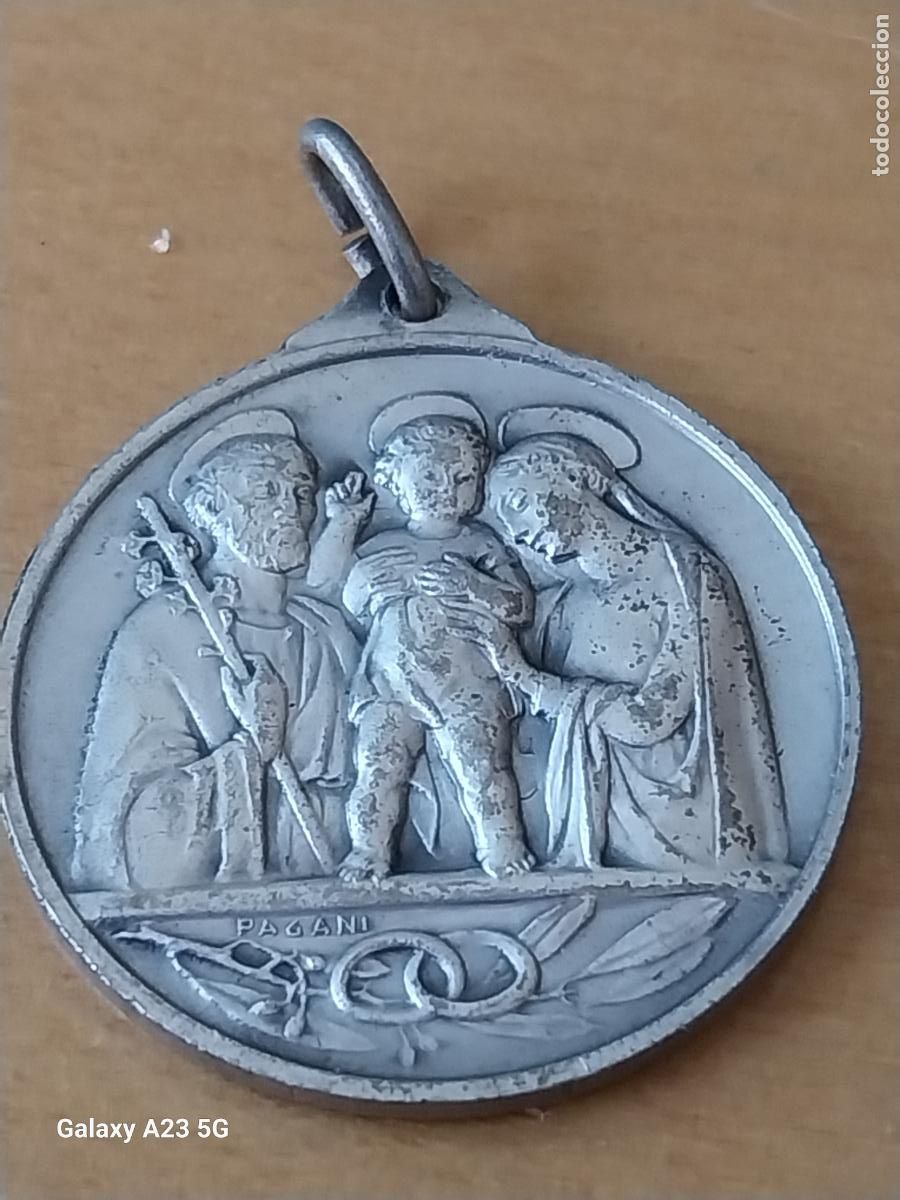 Antig&uuml;edades: SAGRADA FAMILIA PAPA JUAN XXIII MEDALLA RELIEVE PRECIOSA 2.83CMS SAN JOSE VIRGEN NI&Ntilde;O JESUS