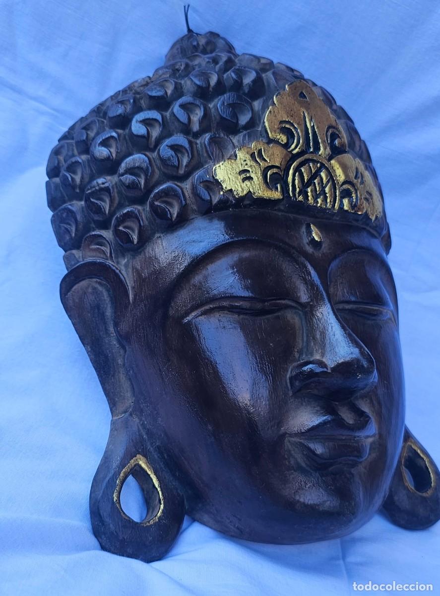 Antig&uuml;edades: M&aacute;scara Buda Madera Tallada 30cm - Foto 2
