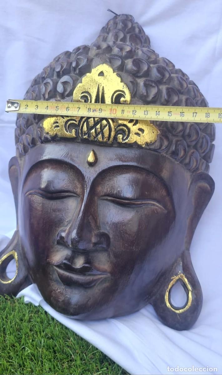 Antig&uuml;edades: M&aacute;scara Buda Madera Tallada 30cm - Foto 5