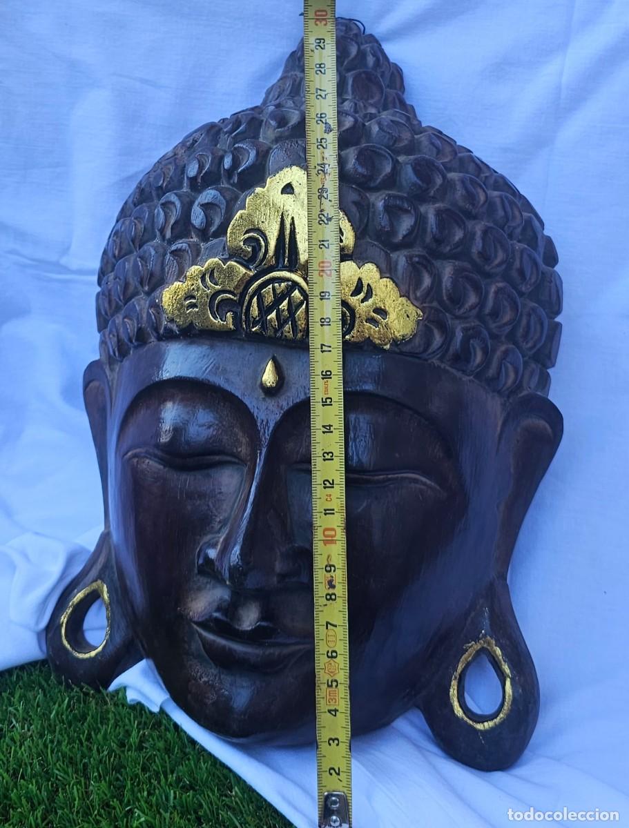 Antig&uuml;edades: M&aacute;scara Buda Madera Tallada 30cm - Foto 6