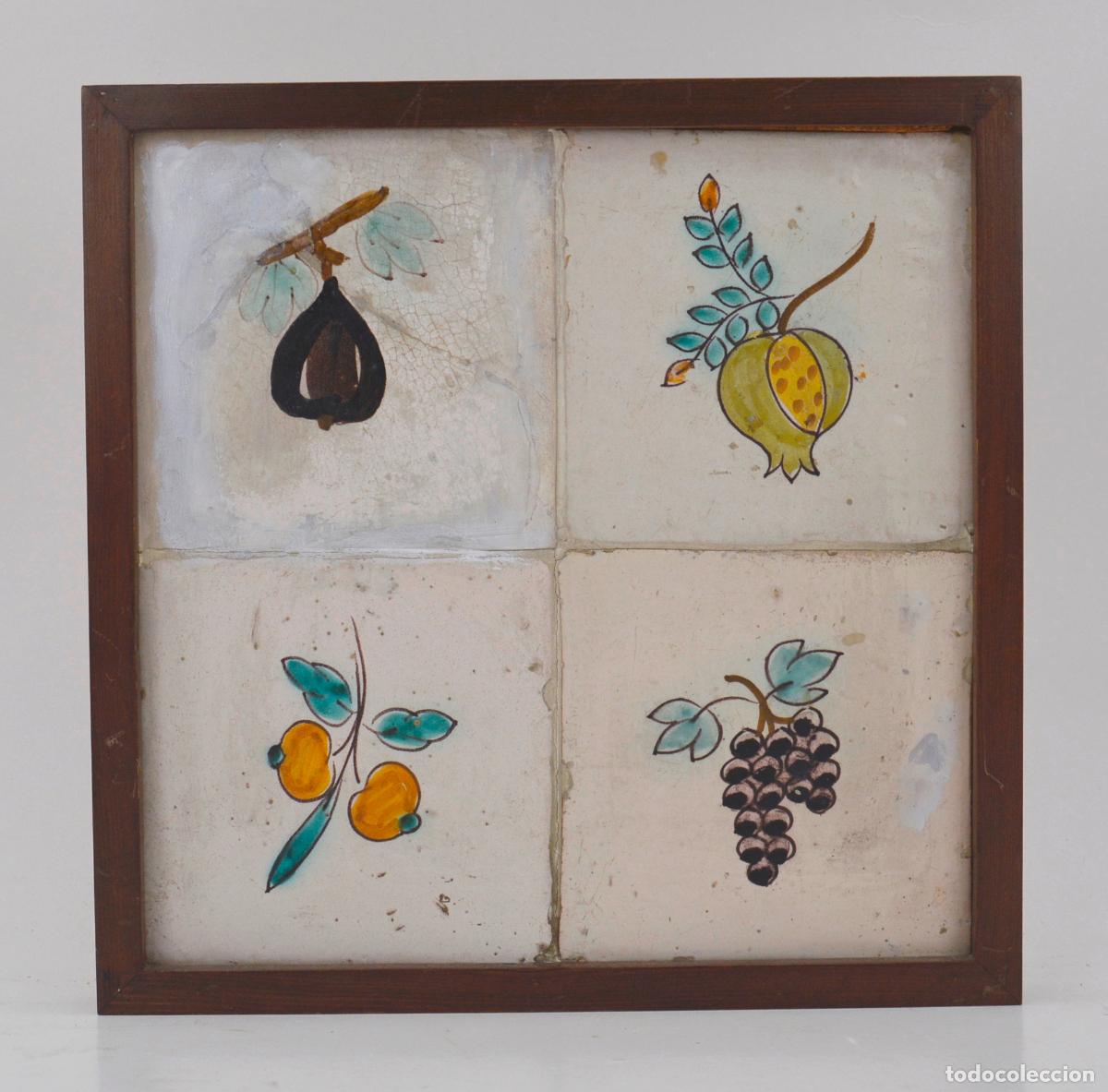 Antiques: Frutas, antiguo plaf&oacute;n de azulejos de cer&aacute;mica, siglo XIX.