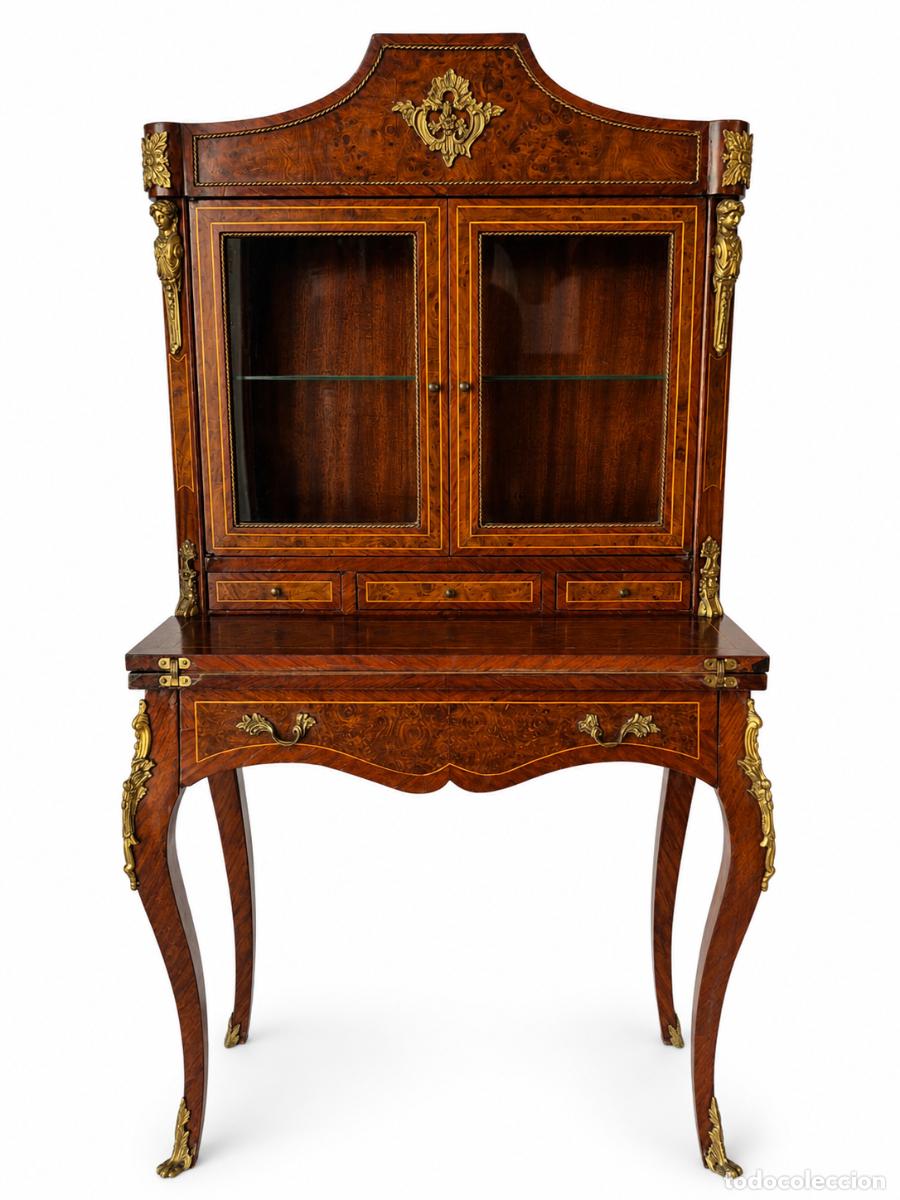 Antig&uuml;edades: Decorativo Escritorio Vitrina, Bonheur du jour Estilo Napole&oacute;n III / Luis XV, Francia - Madera, Ra&iacute;z