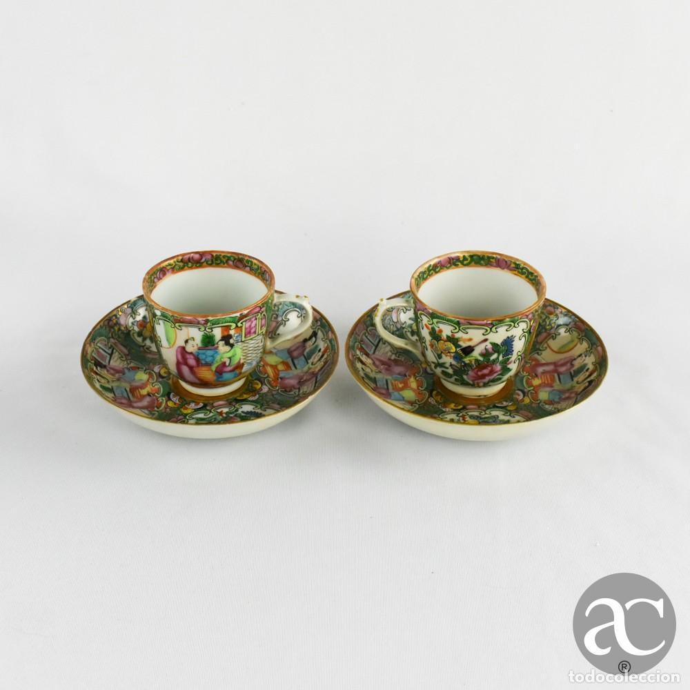 Antig&uuml;edades: Par de ch&aacute;venas de caf&eacute; em porcelana da China, decora&ccedil;&atilde;o Mandarim, per&iacute;odo Guangxu, s&eacute;c. XIX