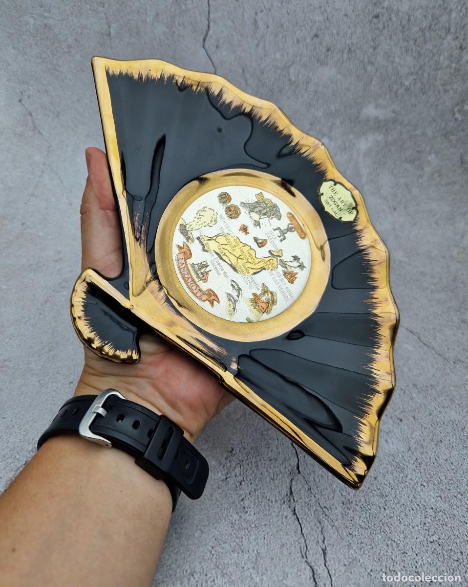 Antig&uuml;edades: Vintage Japanese Fan Plate: 24K Gold Lanzarote Art of Zogan