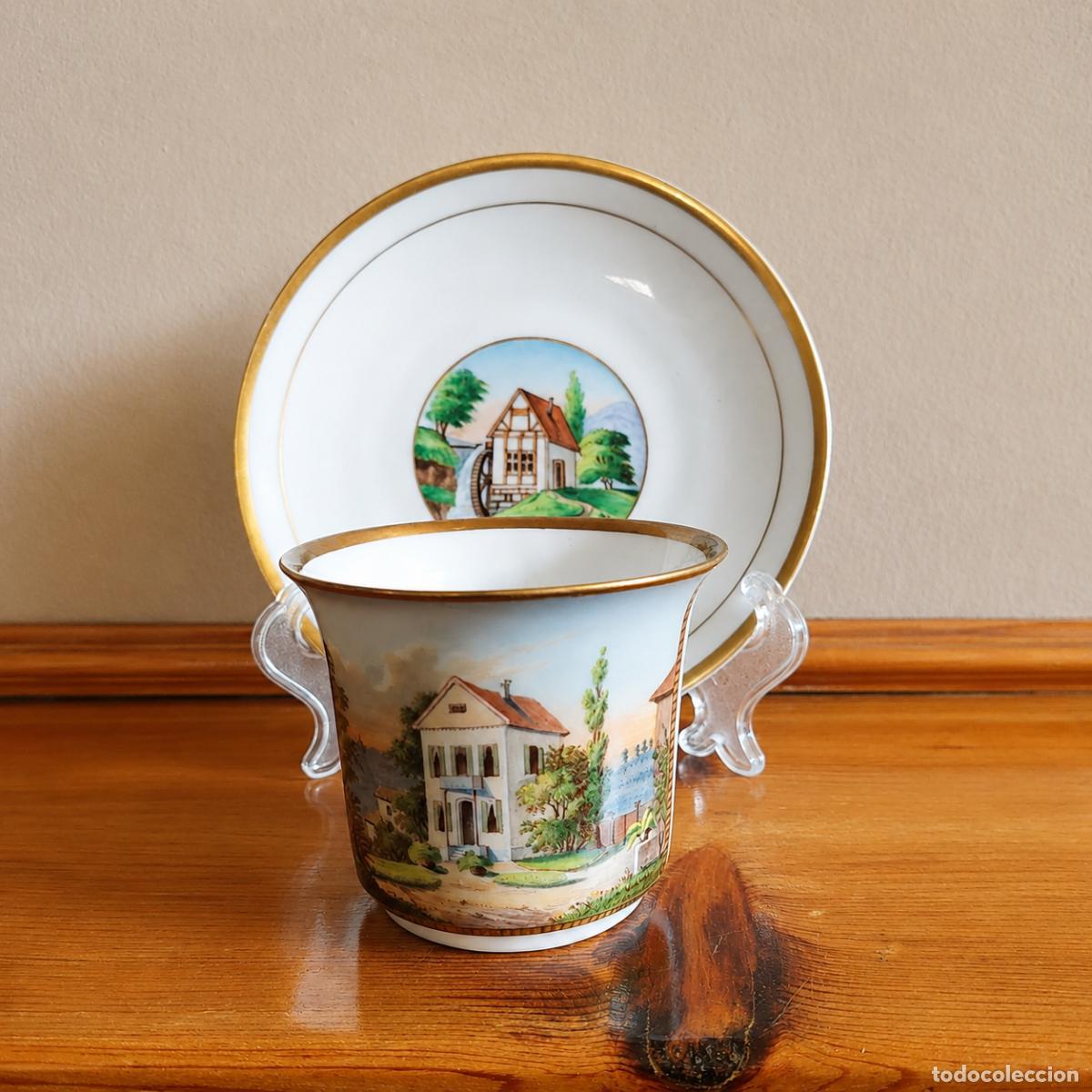 Antig&uuml;edades: Taza y plato de porcelana de Paris
