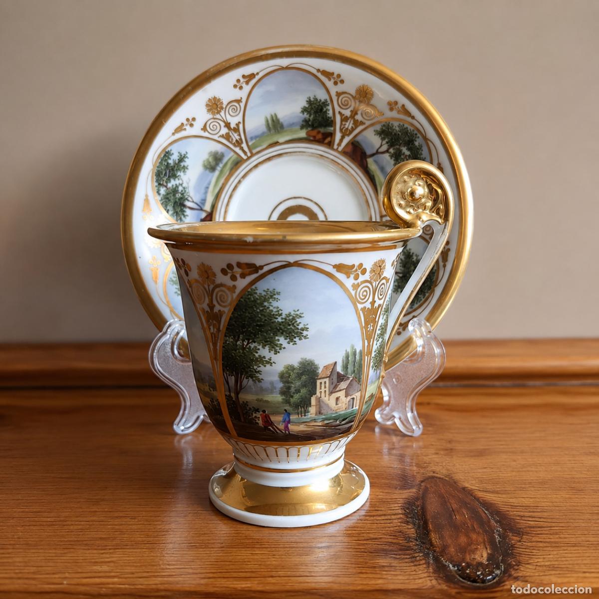 Antig&uuml;edades: Taza y plato de porcelana de Paris