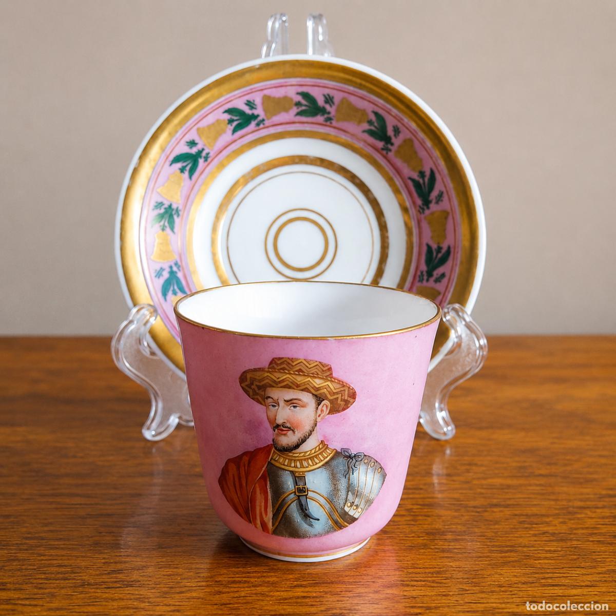 Antig&uuml;edades: Taza y plato de porcelana de Paris