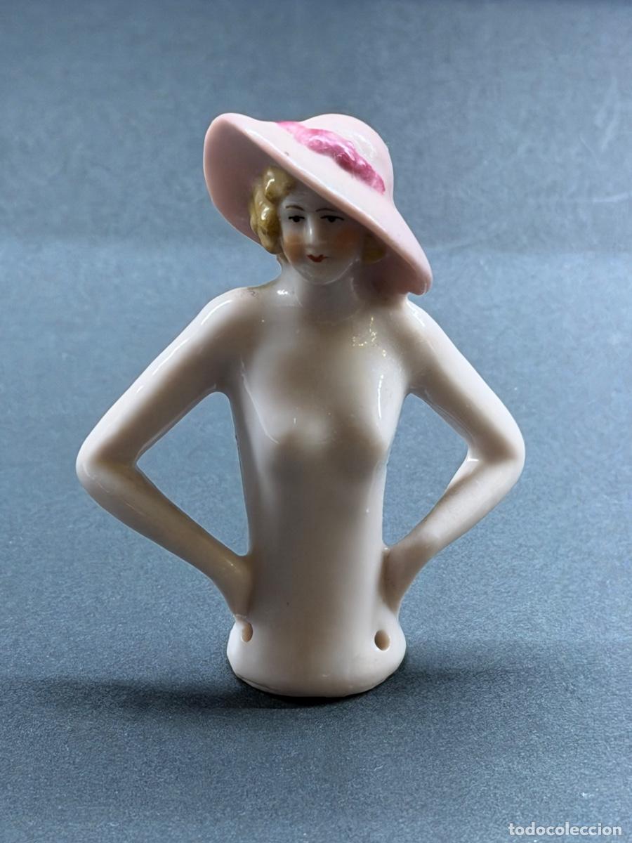 Antig&uuml;edades: ANTIGUA MEDIA FIGURA DE PORCELANA ART DECO MUJER CON SOMBRERO HALF DOLL FIGURE
