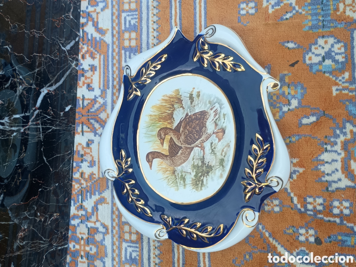 Antig&uuml;edades: Plato decorativo vintage de porcelana Racacer (Azul Cobalto y Oro)