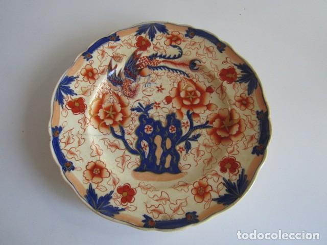 Antig&uuml;edades: PRECIOSO PLATO PORCELANA ESTILO IMARI JAPONES S.XIX CON LA&Ntilde;AS O GRAPAS RAR
