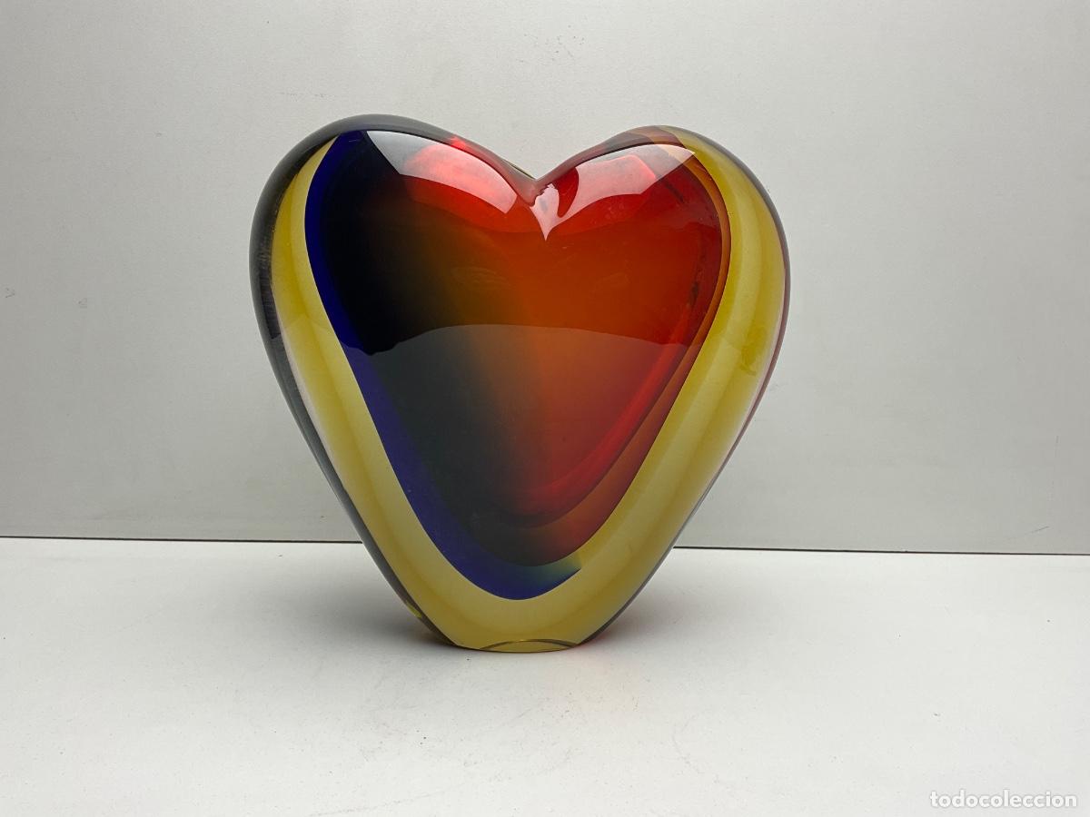 Antig&uuml;edades: JARR&Oacute;N FLORERO - CRISTAL MURANO SOMMERSO - FORMA DE CORAZ&Oacute;N -AZUL ROJO AMARILLO - SIN FIRMA APARENTE
