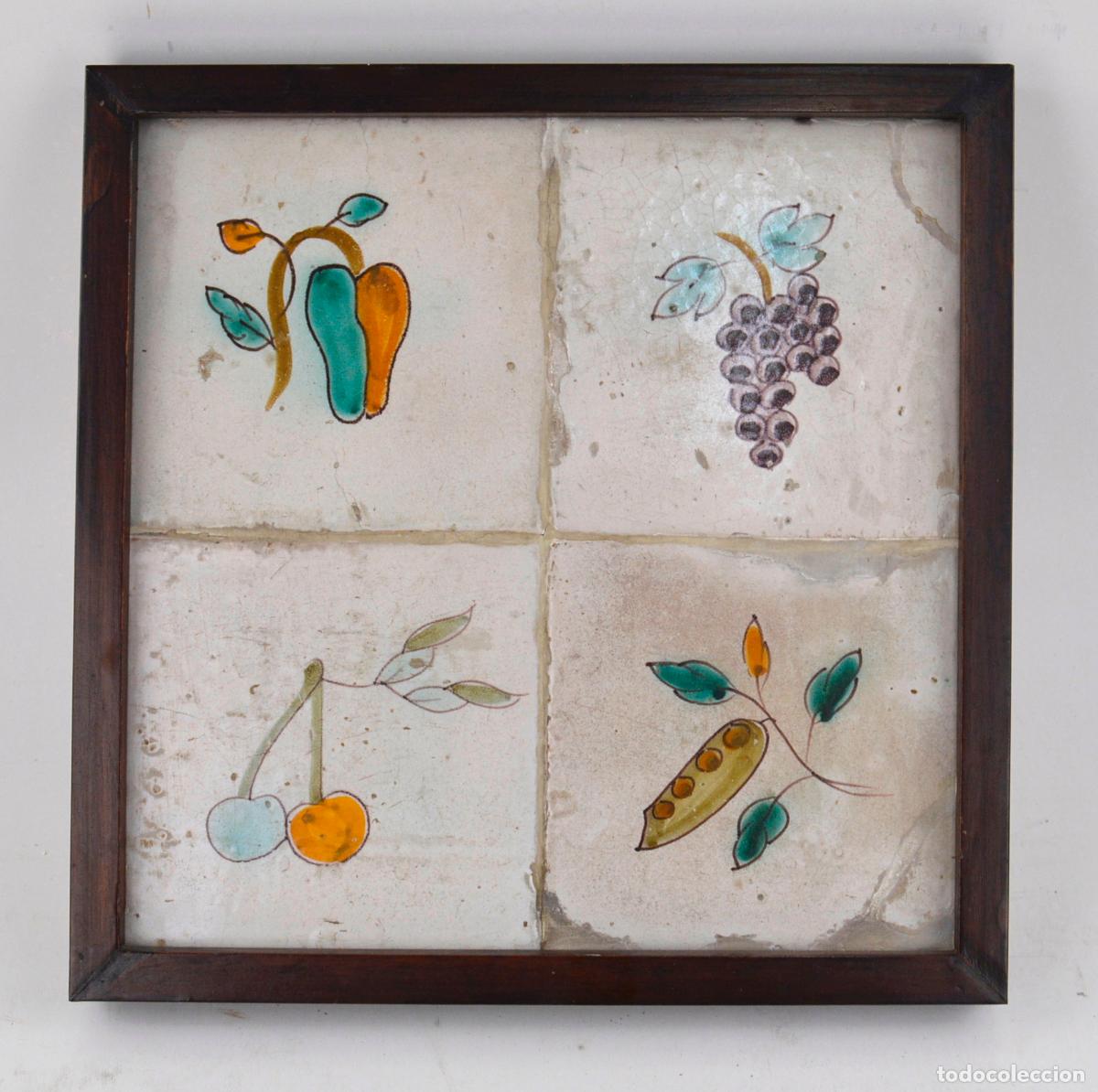 Antiques: Frutas, antiguo plaf&oacute;n de azulejos de cer&aacute;mica, siglo XIX.