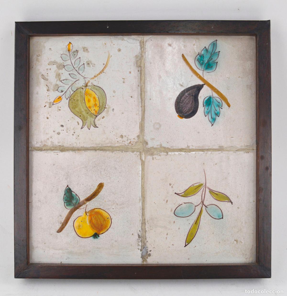 Antiques: Frutas, antiguo plaf&oacute;n de azulejos de cer&aacute;mica, siglo XIX.