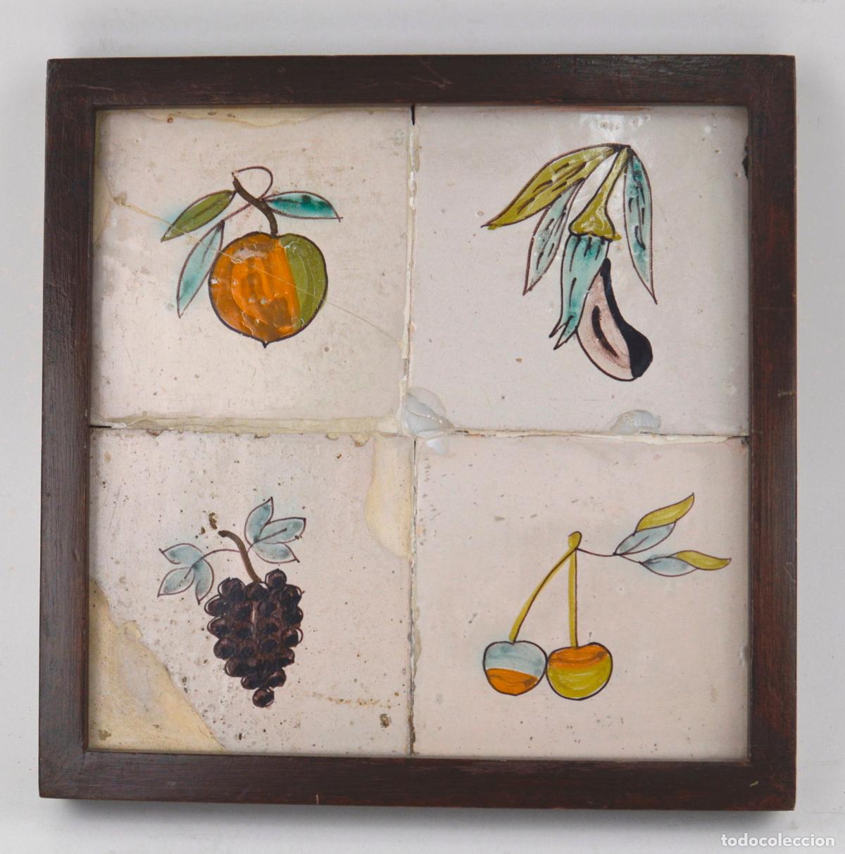 Antiques: Frutas, antiguo plaf&oacute;n de azulejos de cer&aacute;mica, siglo XIX.