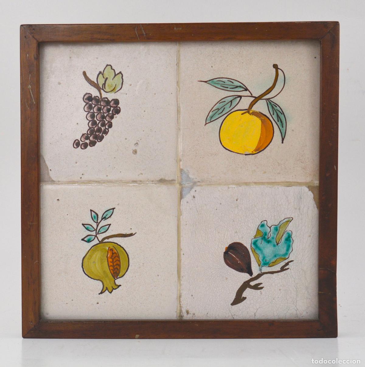 Antiques: Frutas, antiguo plaf&oacute;n de azulejos de cer&aacute;mica, siglo XIX.