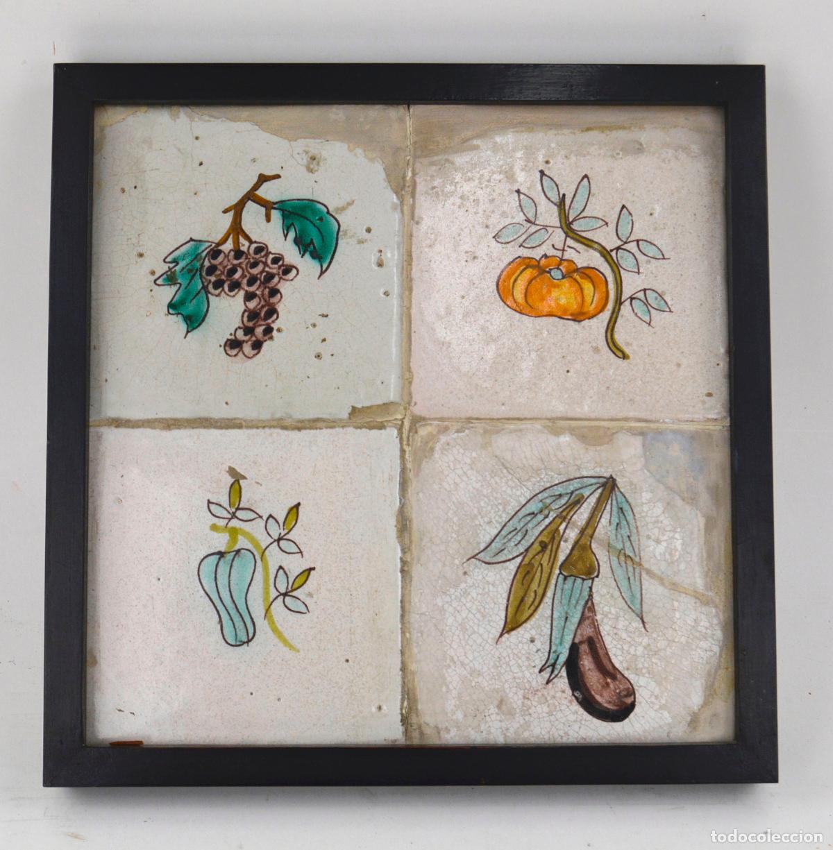 Antiques: Frutas, antiguo plaf&oacute;n de azulejos de cer&aacute;mica, siglo XIX.