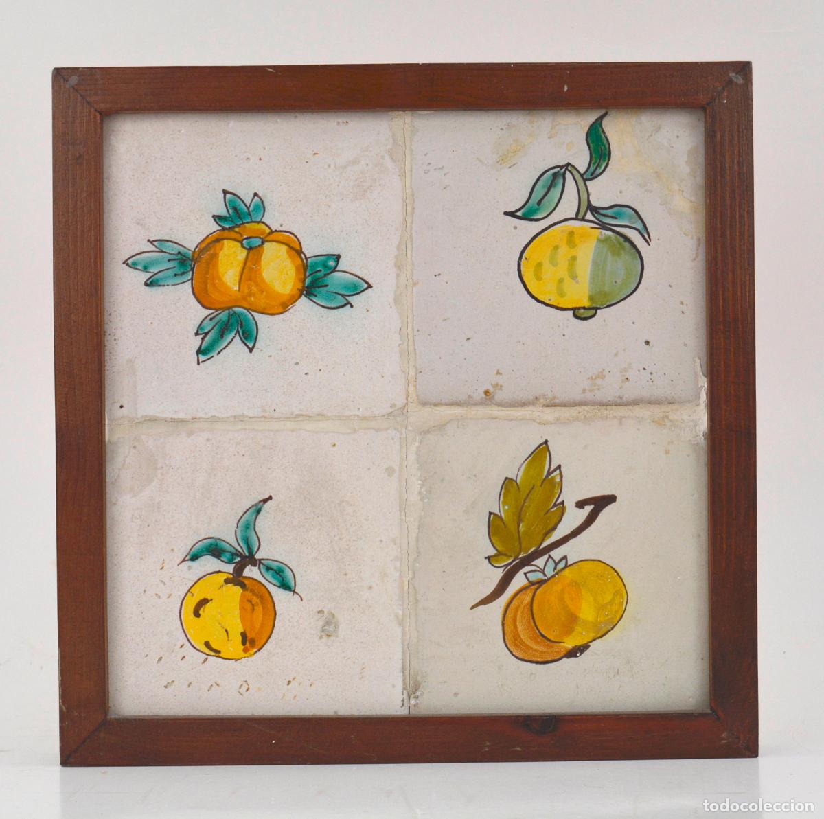 Antiguidades: Frutas, antiguo plaf&oacute;n de azulejos de cer&aacute;mica, siglo XIX.