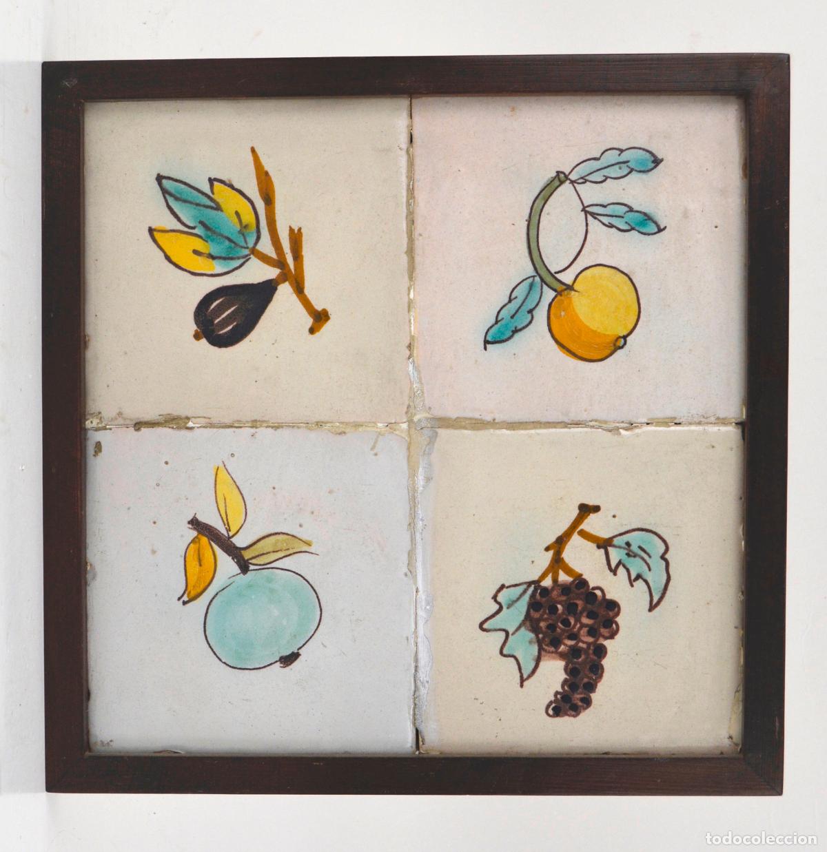 Antiques: Frutas, antiguo plaf&oacute;n de azulejos de cer&aacute;mica, siglo XIX.