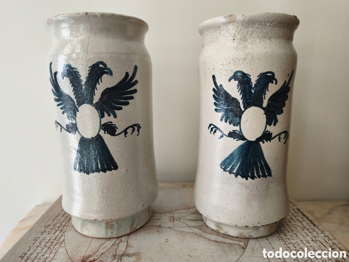 Antig&uuml;edades: Pareja de grandes Albarelos de Almaz&aacute;n