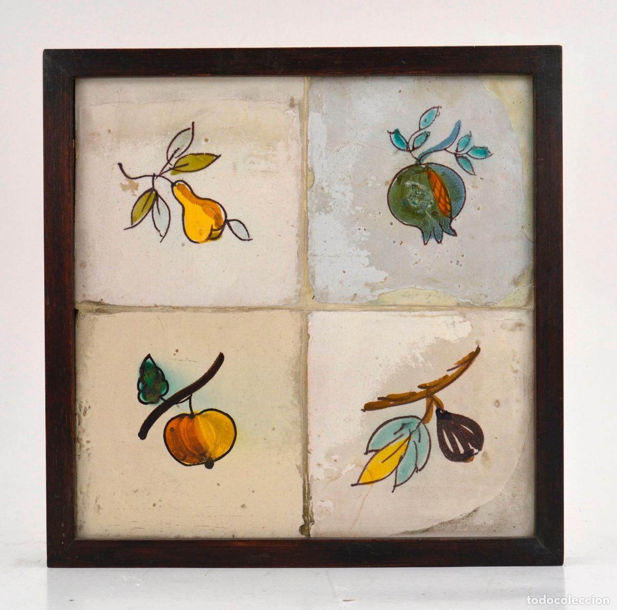 Antig&uuml;edades: Frutas, antiguo plaf&oacute;n de azulejos de cer&aacute;mica, siglo XIX.