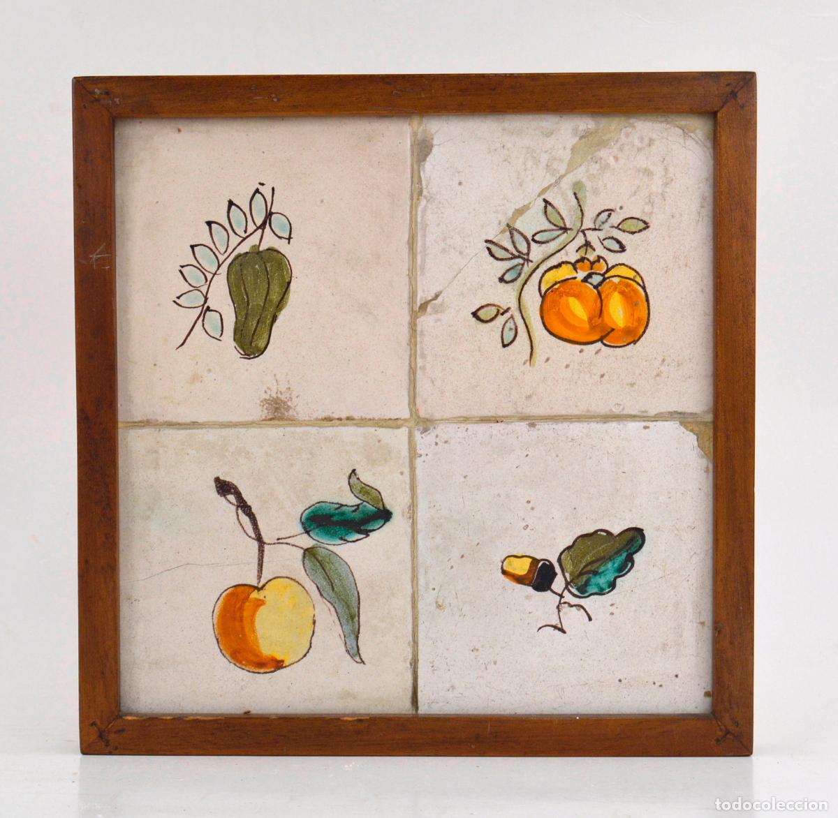 Antig&uuml;edades: Frutas, antiguo plaf&oacute;n de azulejos de cer&aacute;mica, siglo XIX.