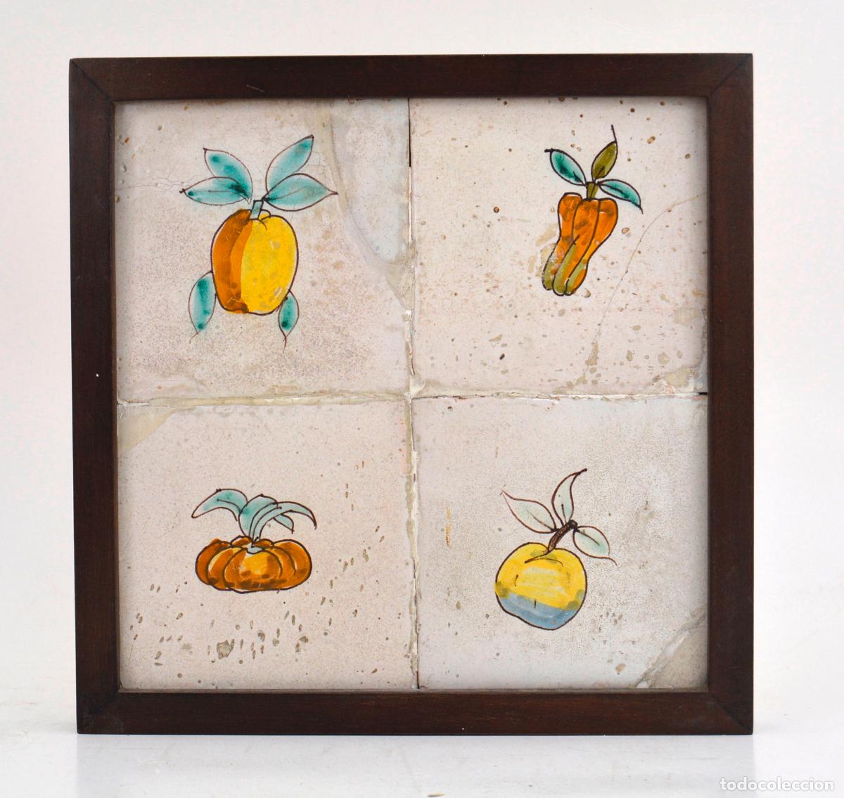 Antig&uuml;edades: Frutas, antiguo plaf&oacute;n de azulejos de cer&aacute;mica, siglo XIX.