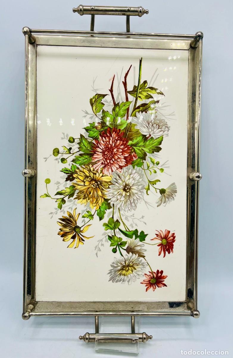 Antig&uuml;edades: BANDEJA ANTIGUA MAY&Oacute;LICA FLORAL METAL PLATEADO ART NOUVEAU CON ASAS CIRCA 1900