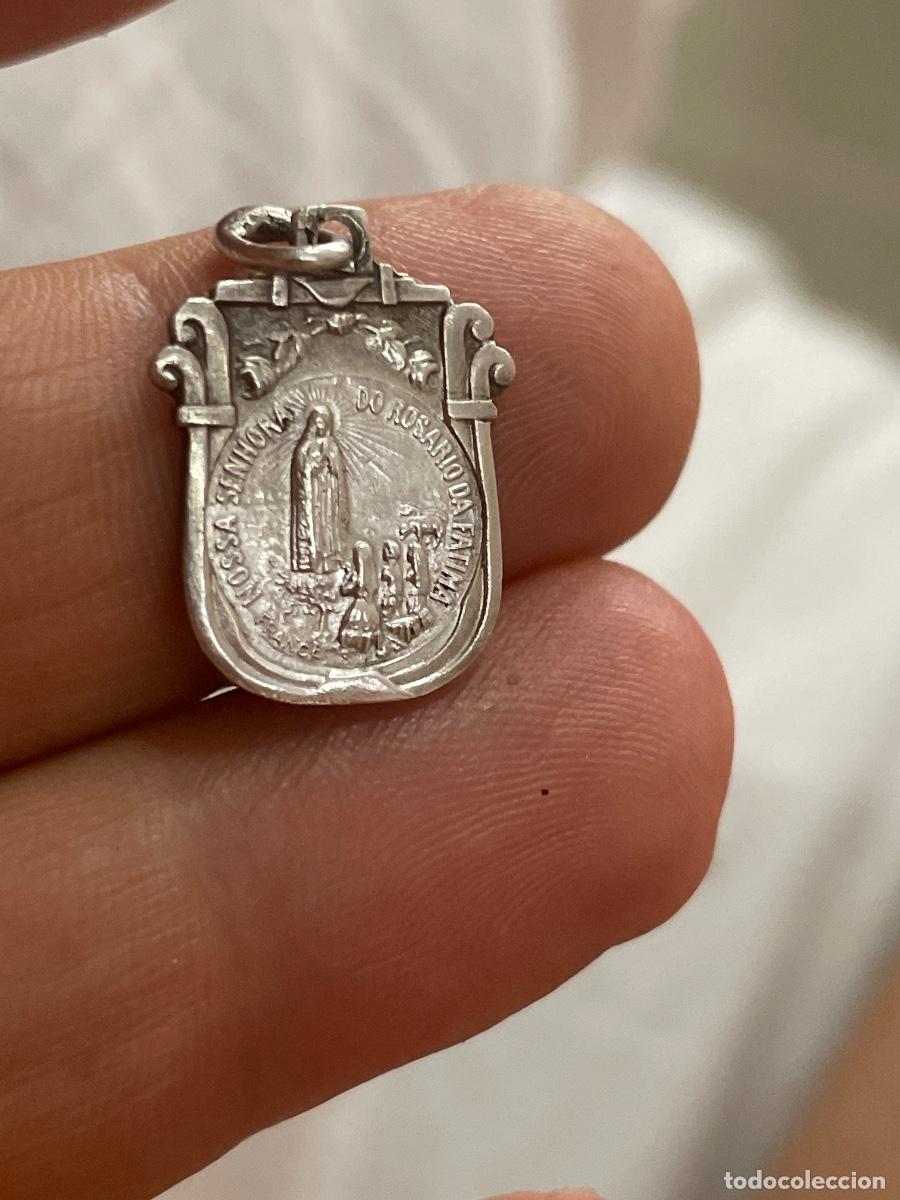 Antig&uuml;edades: Antigua Medalla Escapulario Virgen de F&aacute;tima y Sagrado Coraz&oacute;n &ndash; Plata / Grabado Franc&eacute;s