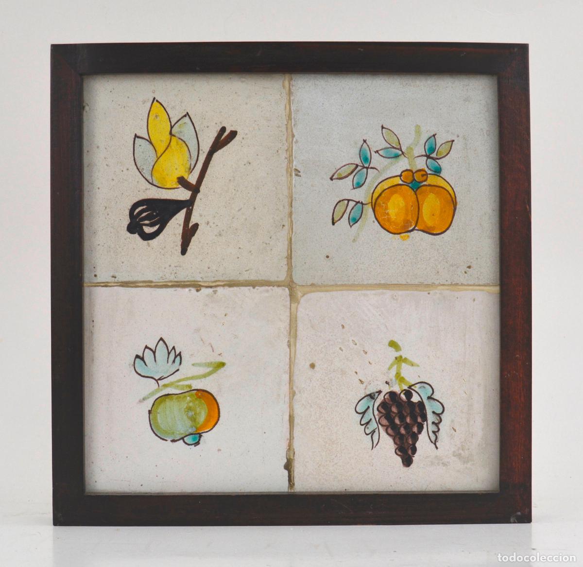 Antig&uuml;edades: Frutas, antiguo plaf&oacute;n de azulejos de cer&aacute;mica, siglo XIX.