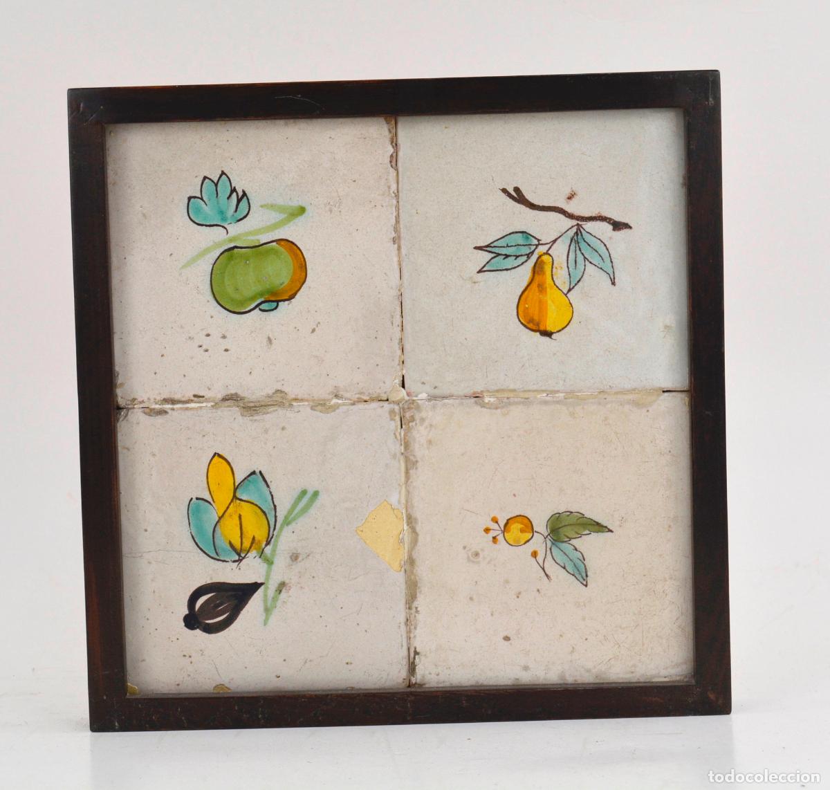 Antig&uuml;edades: Frutas, antiguo plaf&oacute;n de azulejos de cer&aacute;mica, siglo XIX.