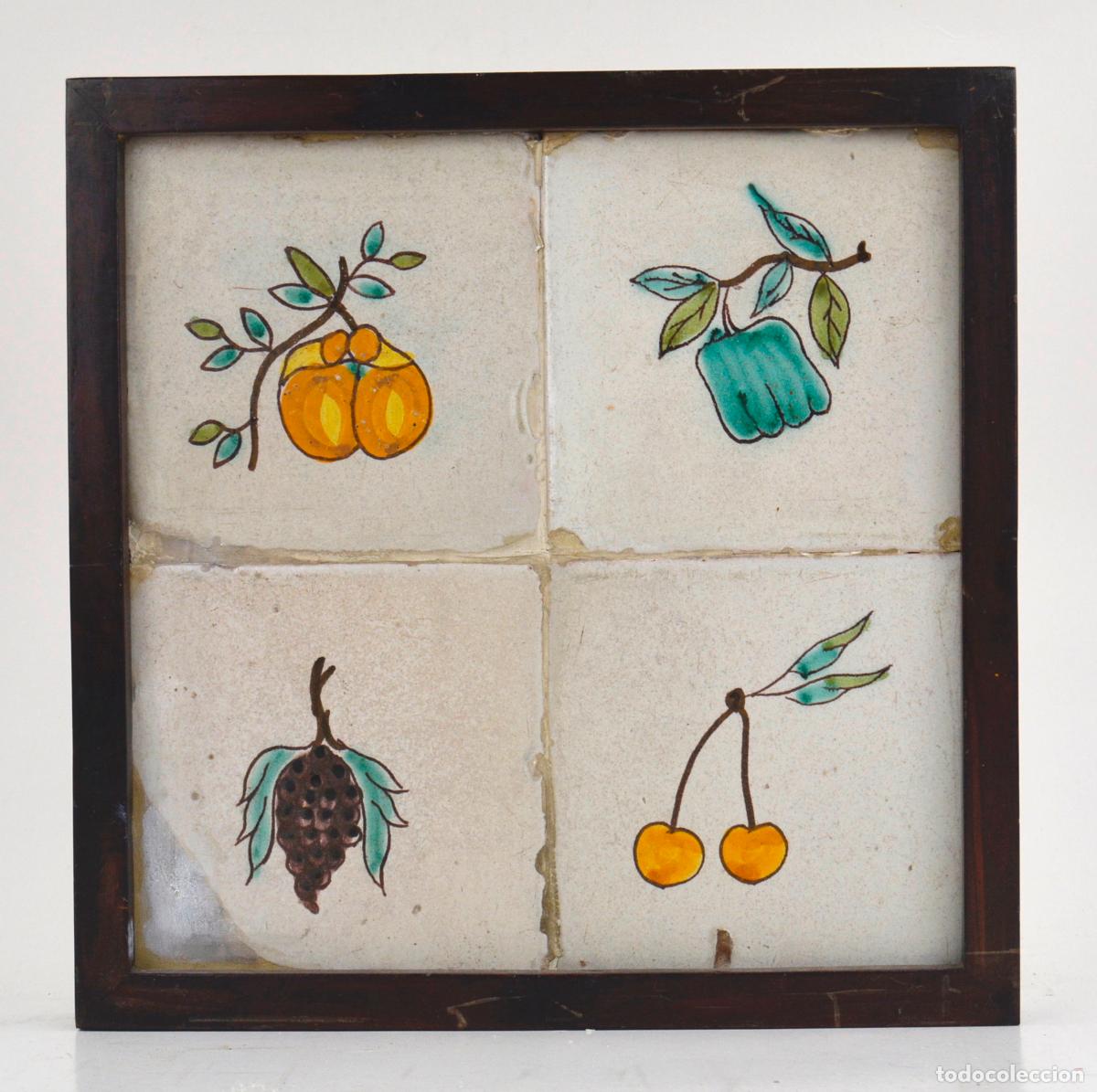 Antig&uuml;edades: Frutas, antiguo plaf&oacute;n de azulejos de cer&aacute;mica, siglo XIX.