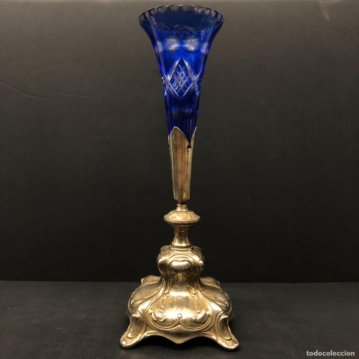 Antig&uuml;edades: PRECIOSA COPA DE CRISTAL DE BOHEMIA Y METAL BA&Ntilde;ADO EN PLATA - COPA TALLADA A MANO - 32 CM