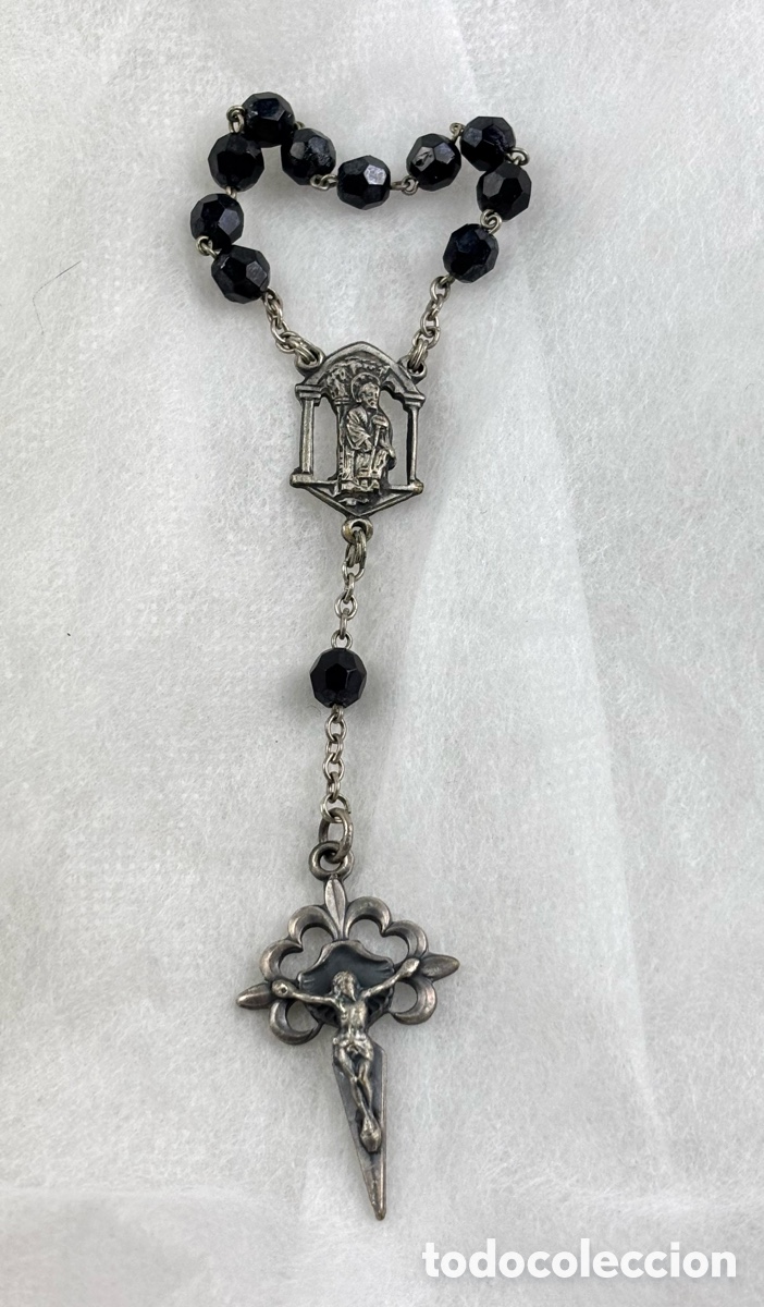 Antig&uuml;edades: PEQUE&Ntilde;O ROSARIO DE MANO CON CUENTAS EN CRISTAL NEGRO