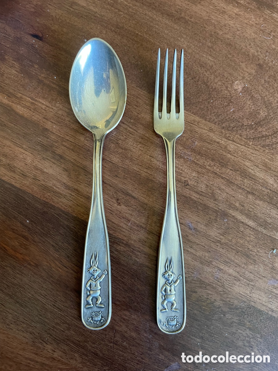 Antig&uuml;edades: Cubiertos de bautizo en plata de ley