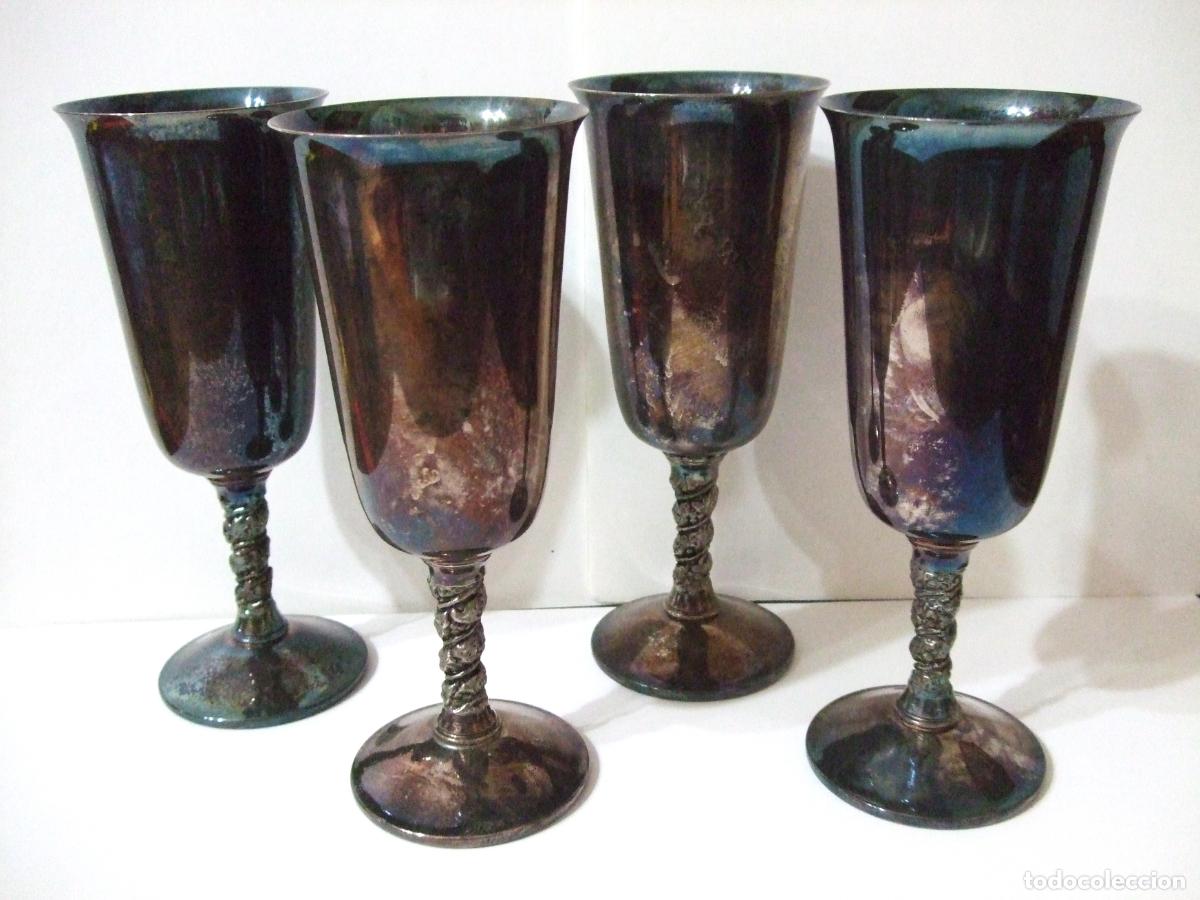 Antig&uuml;edades: LOTE 4 COPAS VALERO SILVER PLATED MADE IN SPAIN - COPA C&Aacute;LIZ ESPA&Ntilde;A BA&Ntilde;O EN PLATA A&Ntilde;OS 60 SIGLO XX