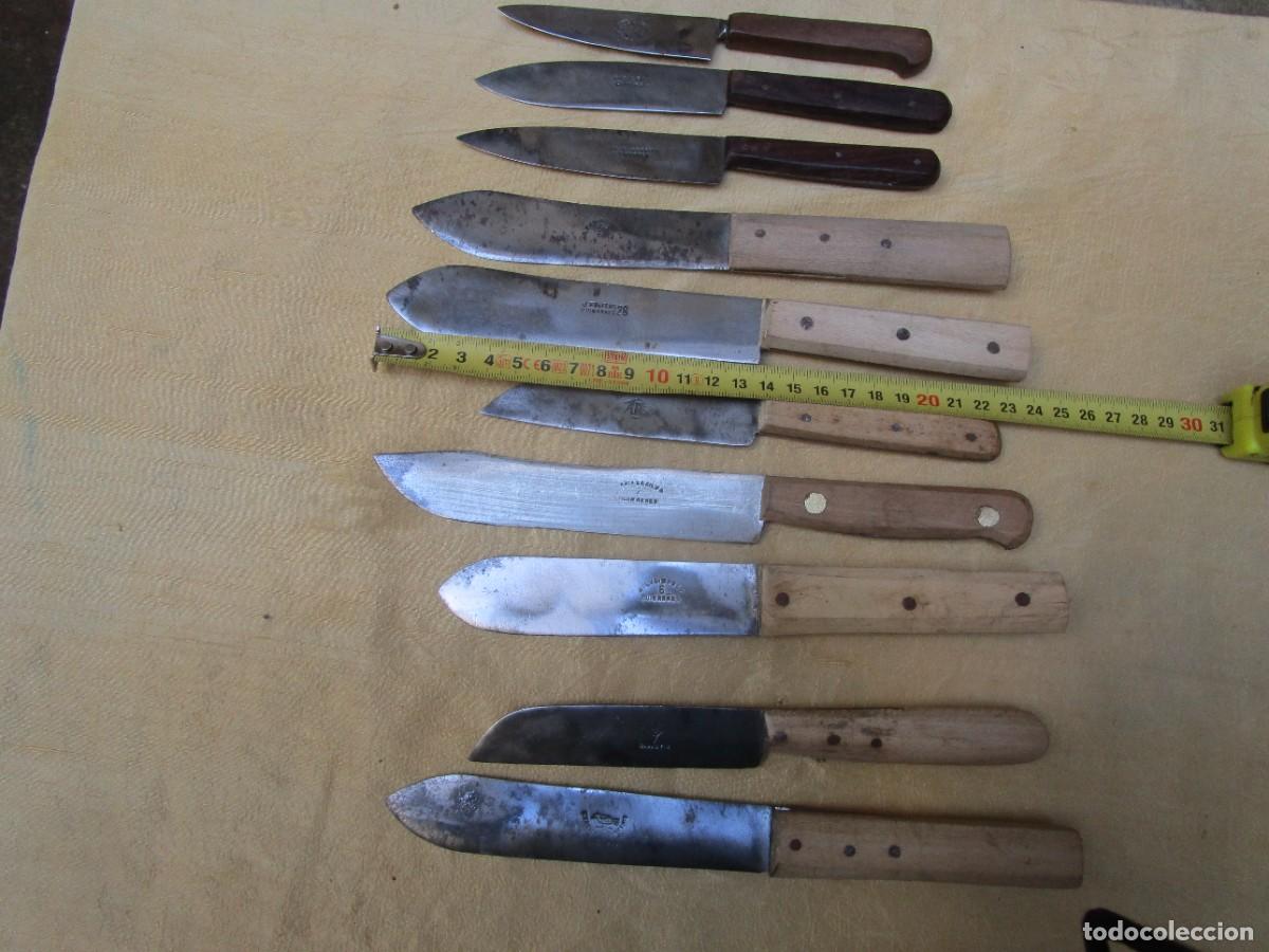 Antig&uuml;edades: 10 CUCHILLOS DOMESTICOS DE GUIMARAES NO USADOS LIMPIOS, CACHAS MADERA, C. A. 1940/50 VARIOS LOGOS.