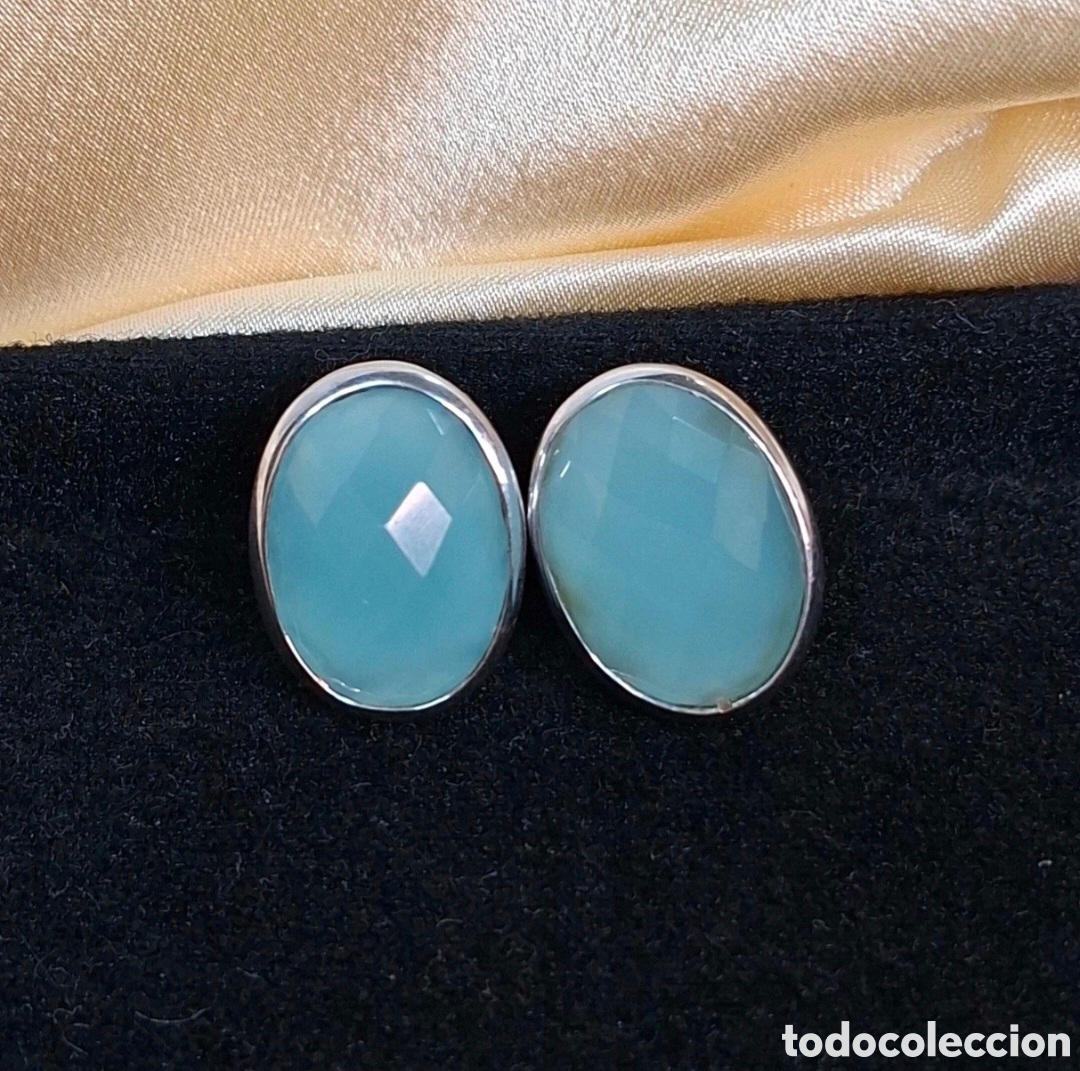Antig&uuml;edades: Pendientes de plata 925 con aguamarina facetada.