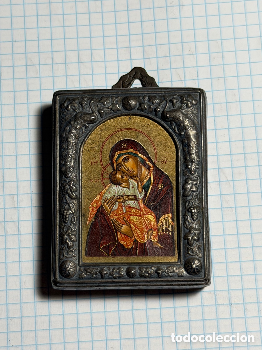 Antig&uuml;edades: Icono plata de la Virgen con el Ni&ntilde;o Jes&uacute;s