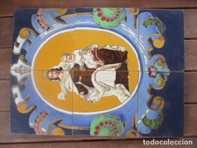 Antig&uuml;edades: retablo cer&aacute;mico azulejos Virgen del Carmen Mensaque