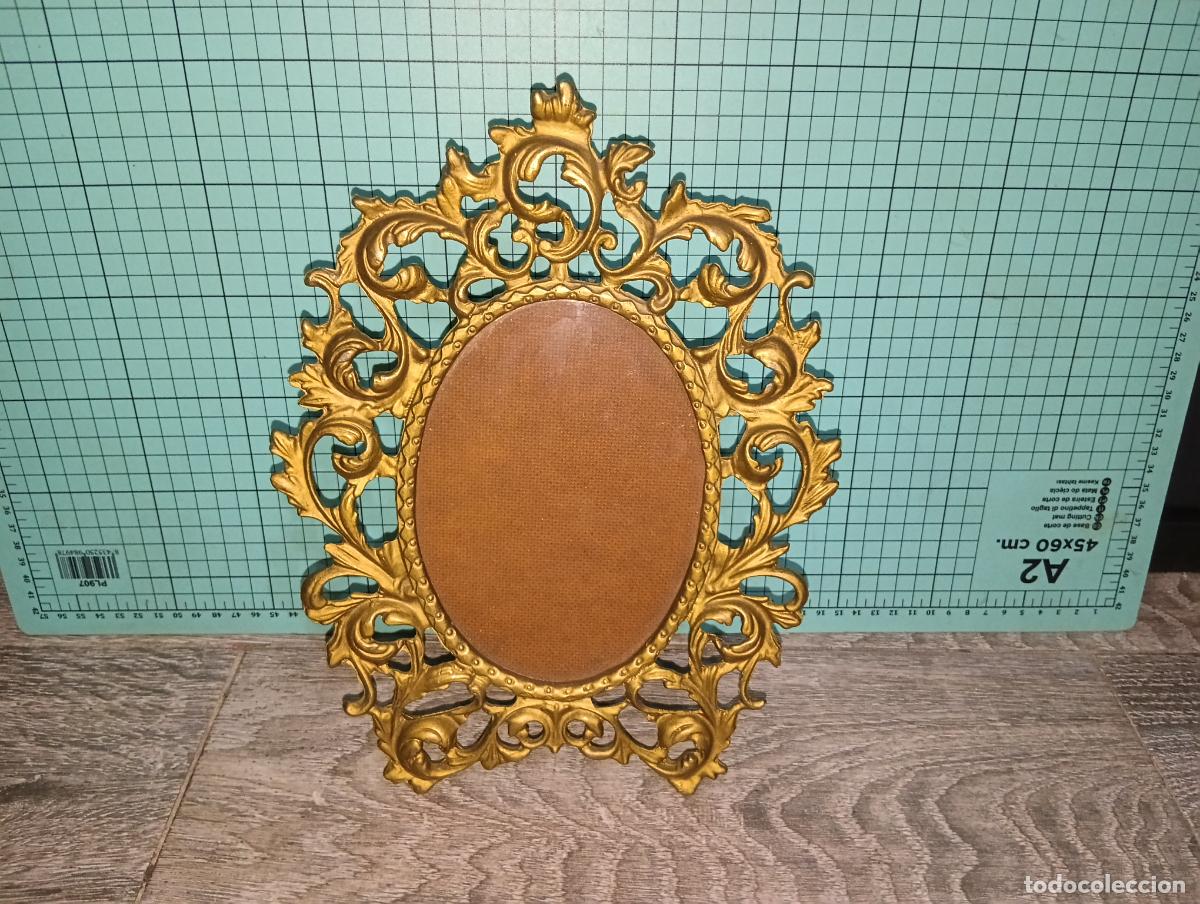 Antig&uuml;edades: Gran Marco Portafotos Ovalado Sobremesa Lat&oacute;n / Bronze Dorado Estilo Rocalla Barroco Rococ&oacute; 30x23 cm
