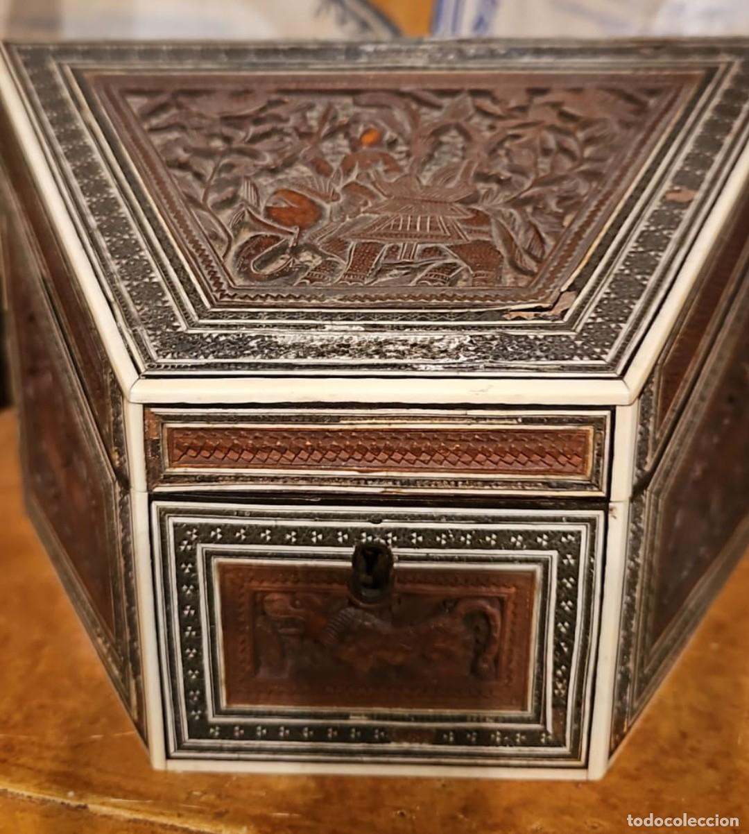 Antig&uuml;edades: Caja Anglo India marqueteria. - Foto 30