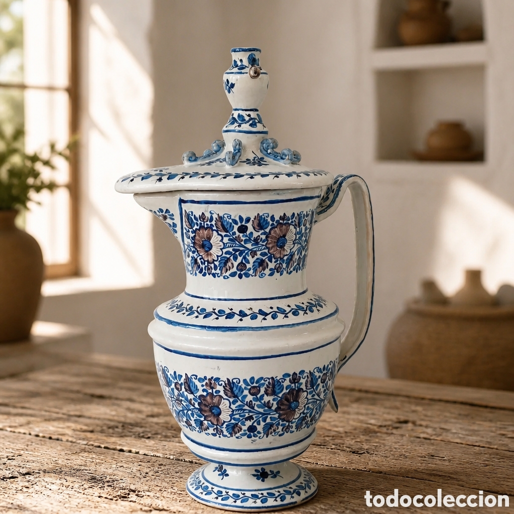 Antiquit&auml;ten: EXTRAORDINARIA JARRA DE PICO CERAMICA DE MANISES . DECORADA A MANO CON MOTIVOS FLORALES. 41 CM