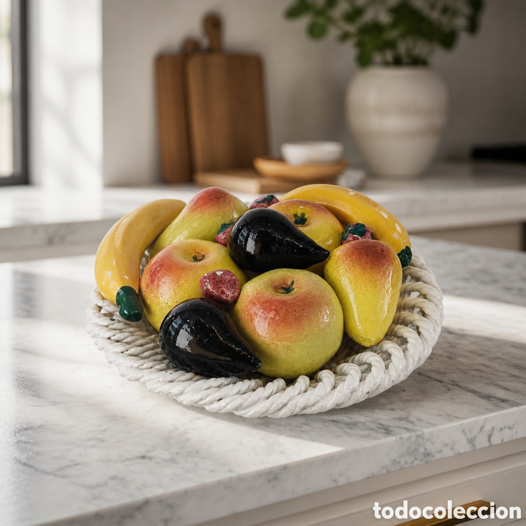 Antig&uuml;edades: PRECIOSO CENTRO DE MESA FRUTERO , LOZA ESMALTADA TRENZADA BLANCA, MANISES. 25 cm
